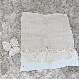 Christening towel and religious armband Custom with G initial in rhinestones